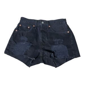 Levi’s Women’s 501 Black Distressed Ripped Raw Hem Jean Shorts Size 26